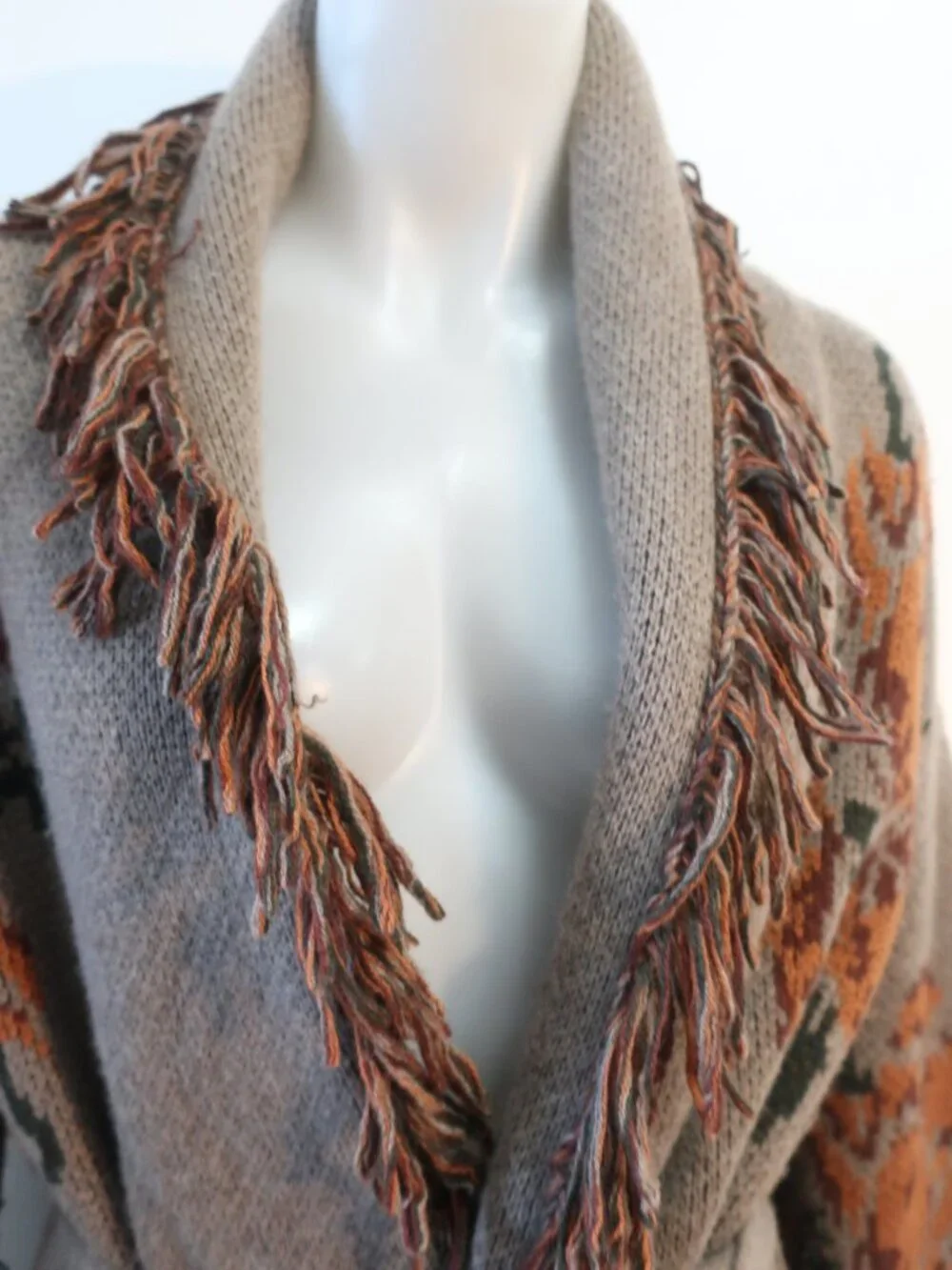 Womens Autumn Cashmere Brown, Orange, Grn Fringe Trim Belted Cardigan Sweater S - Picture 4 of 8